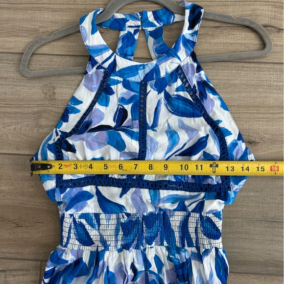 Abel the Label Anthropologie Blue White Floral Halter Boho Maxi Dress M - Picture 11 of 12